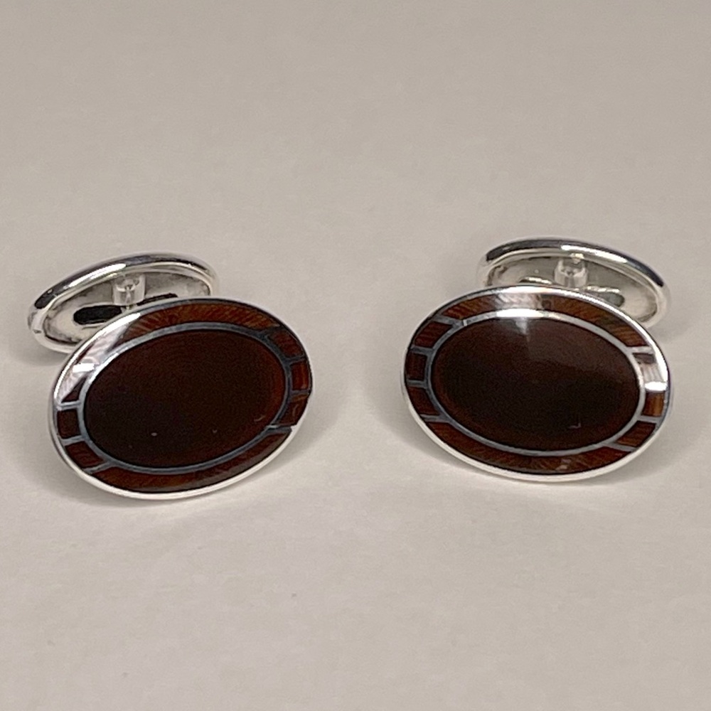 Vintage Sterling Silver and Brown Enamel/ Inlay Cufflinks